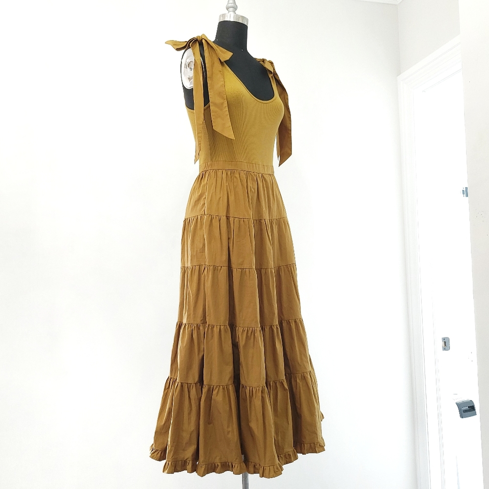 Ulla Johnson Hope Rib Knit Cotton Popplin Ruffle Tiered Maxi Dress Tapen… - Picture 11 of 16